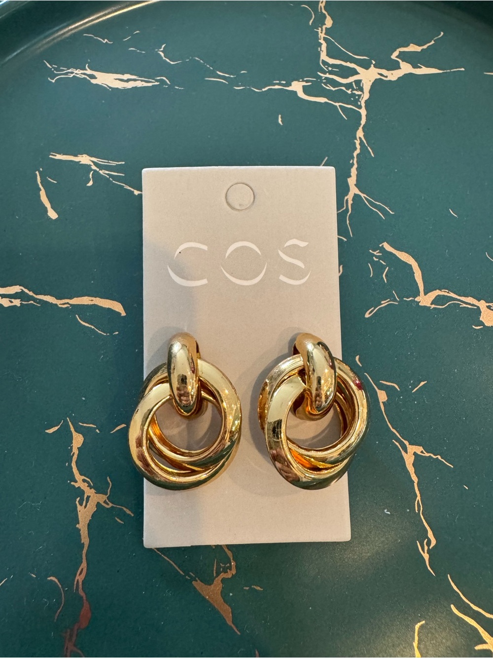 COS Polished Gold Interlocking Hoop Earrings